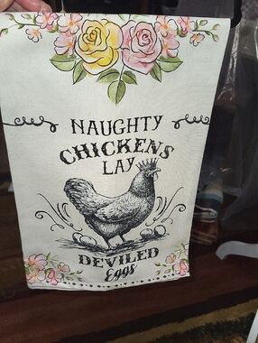 Naughty Chickens Lay Deviled Eggs Kitchen Towel - Floral White